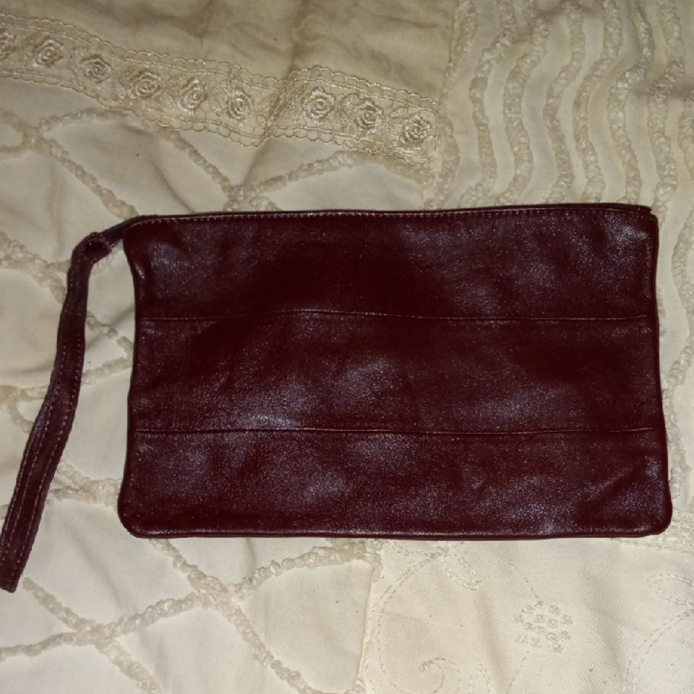 Tano Vintage Burgundy Leather Wristlet Clutch Purse